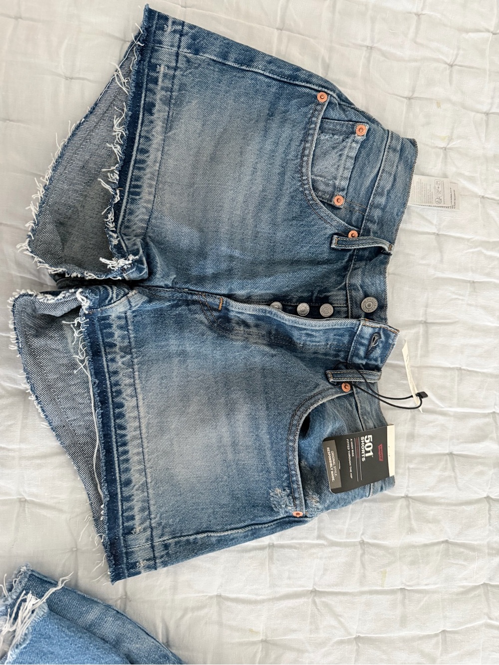 Levi 501 High-Rise Distressed Denim Cutoff Shorts - Medium Blue